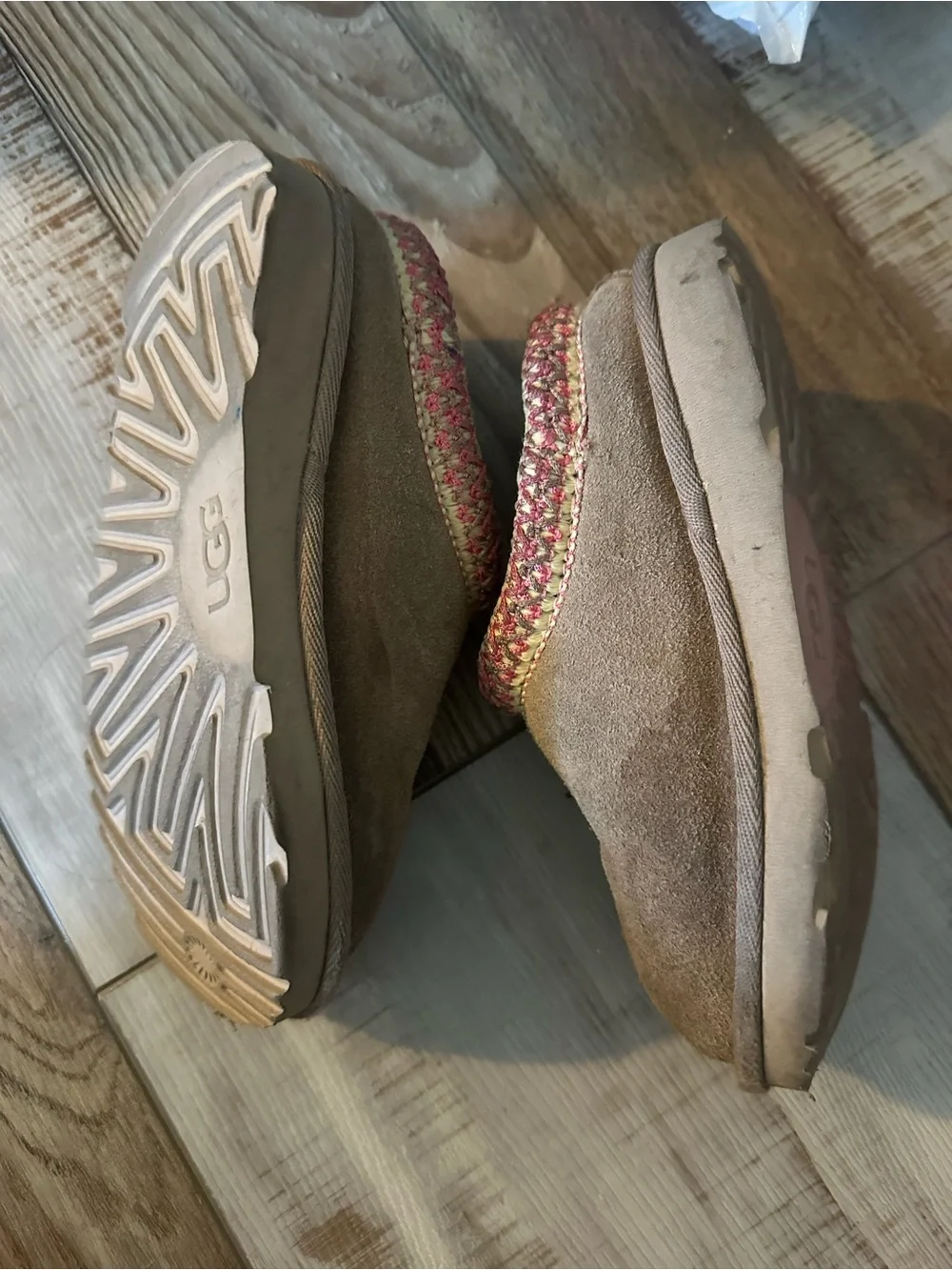UGG Tan Suede Slip-On Kids Shoes with Pink Trim